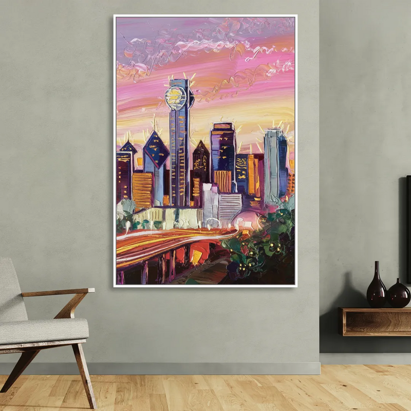 Dallas Neighborhood Charm Sitting Room - White Canvas Wall Art