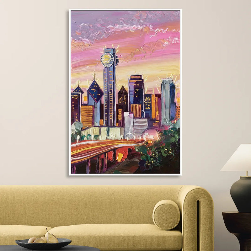 Dallas Neighborhood Charm Living Room - White Canvas Wall Art