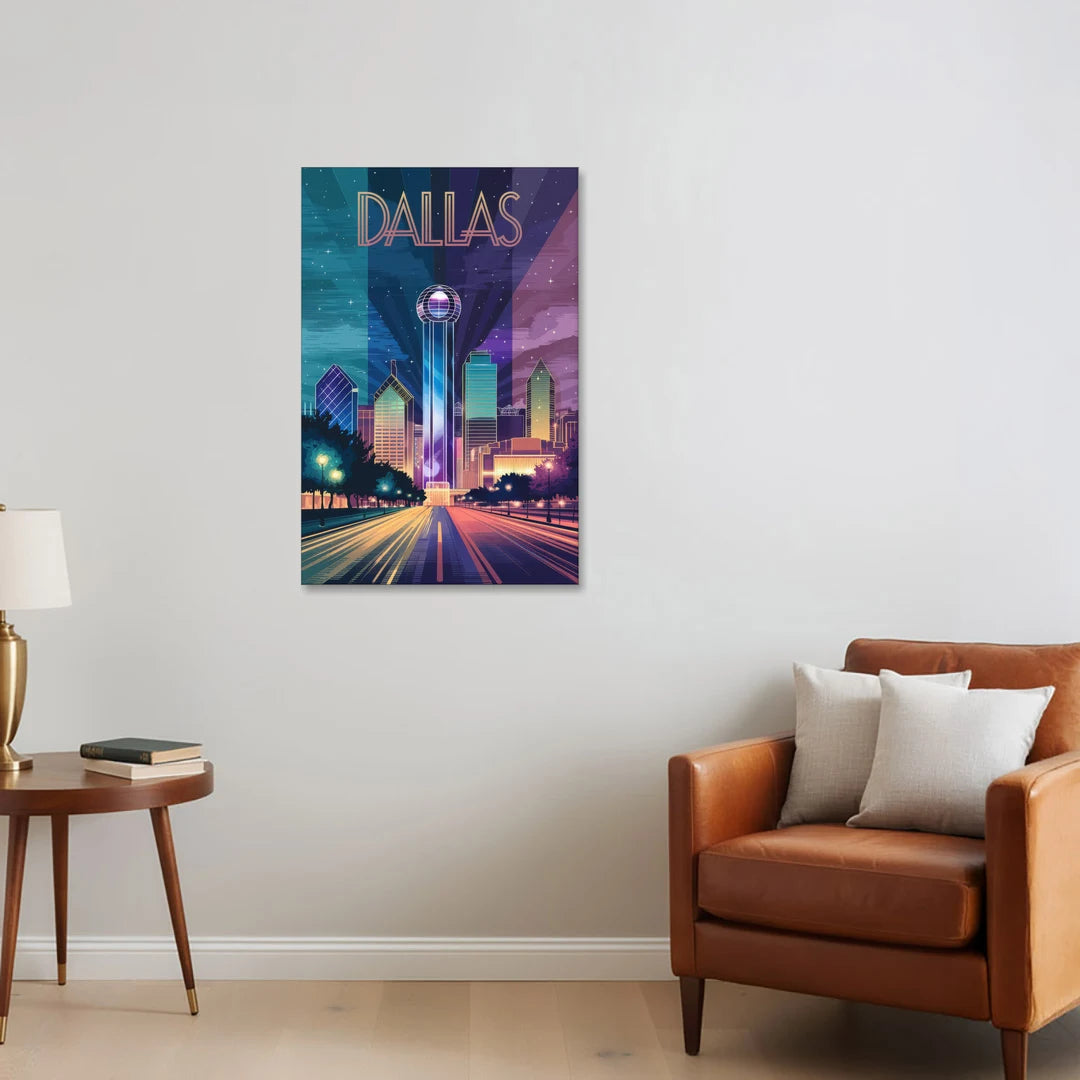Dallas Night Lights - Canvas Wall Art - Sofa - 24x36