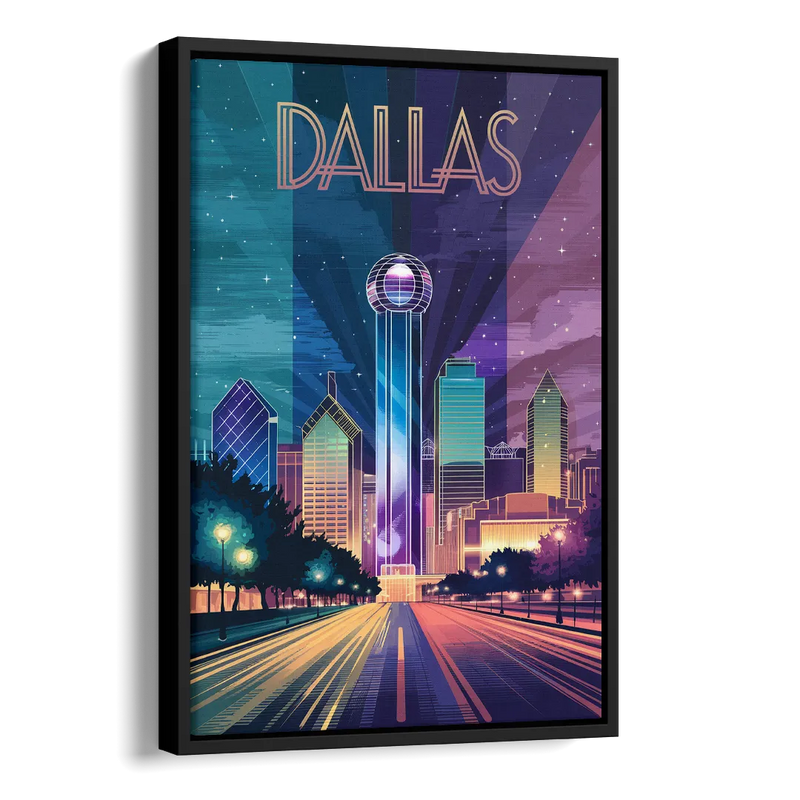 Dallas Night Lights Side - Black Canvas Wall Art