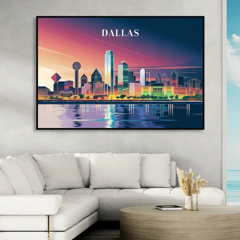 Dallas Scenic Skies Sitting Room - Black Canvas Wall Art
