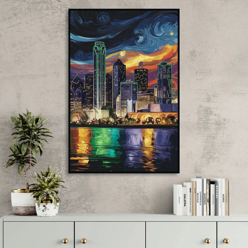 Dallas Scenic Views Living Room - Black Canvas Wall Art