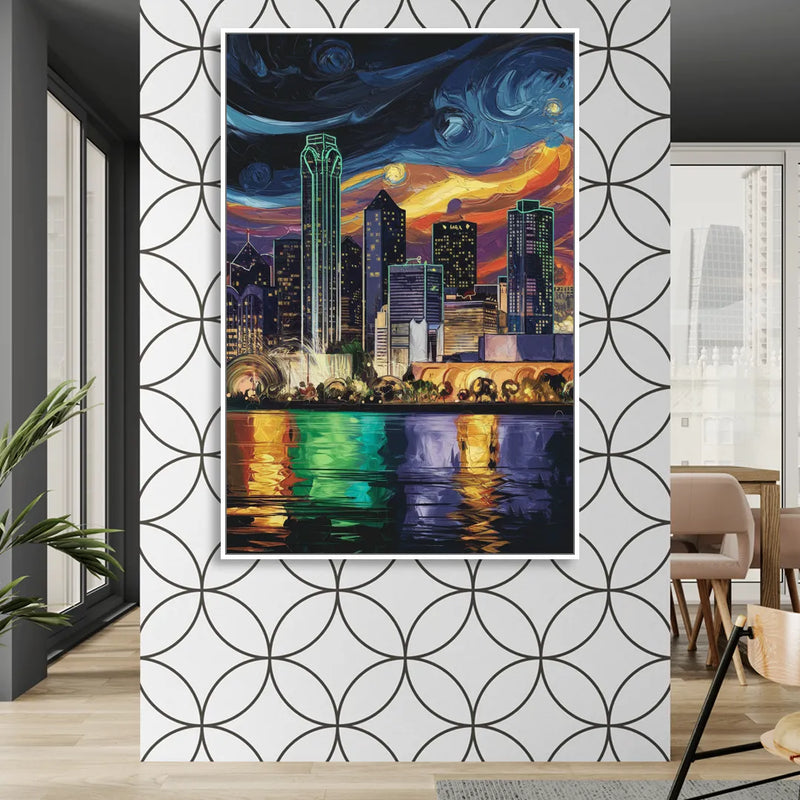 Dallas Scenic Views Sitting Room - White Canvas Wall Art