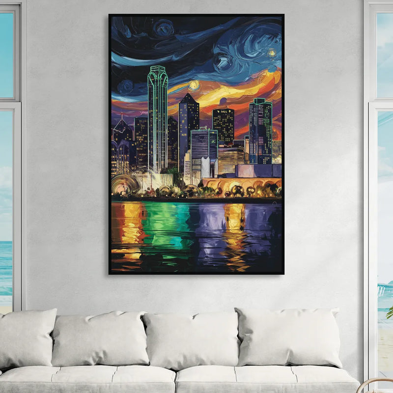 Dallas Scenic Views Sitting Room - Black Canvas Wall Art