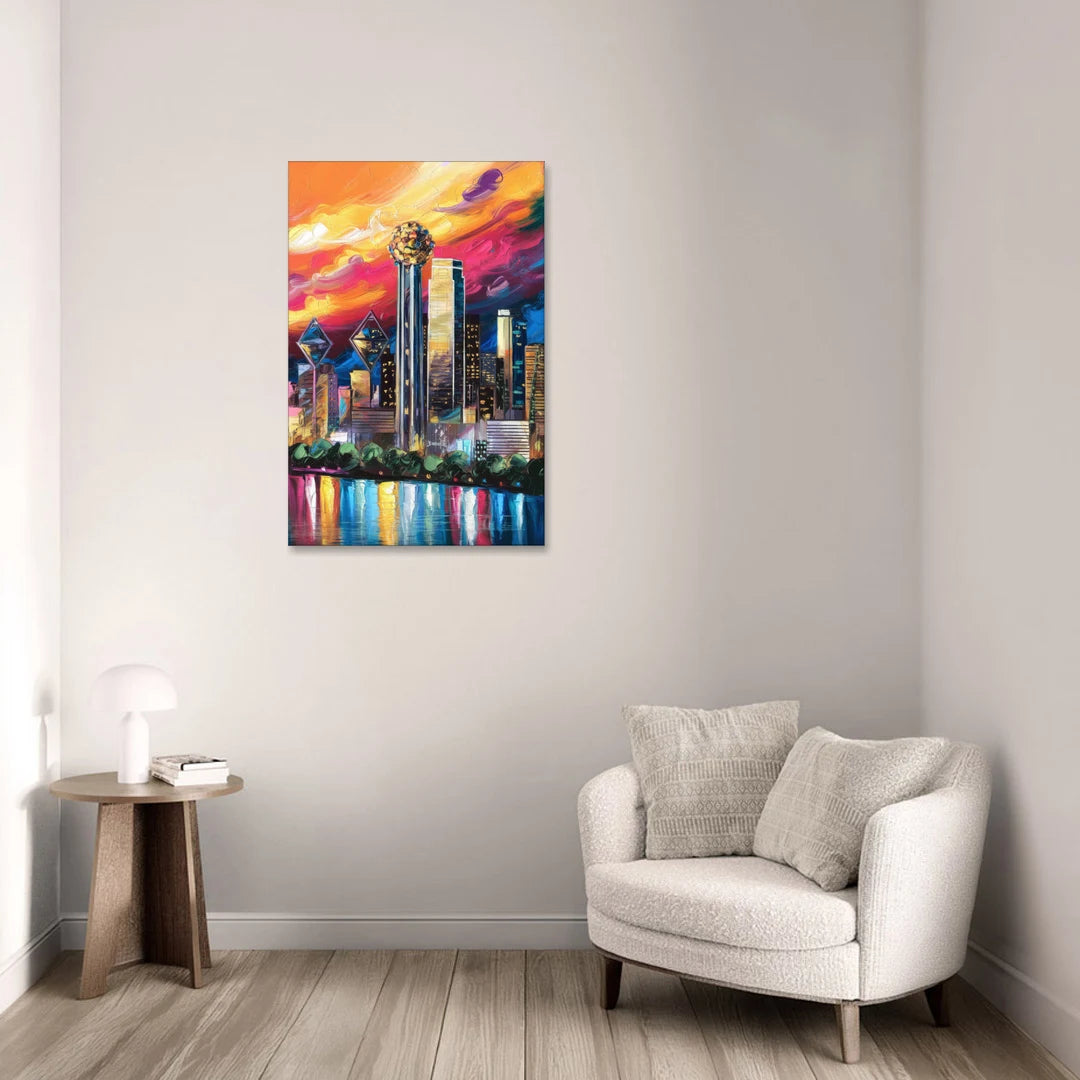 Dallas Skyline at Sunset - Canvas Wall Art - Sofa - 24x36