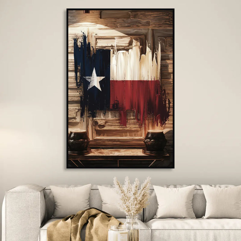 Dallas Texas Flag Living Room - Black Canvas Wall Art