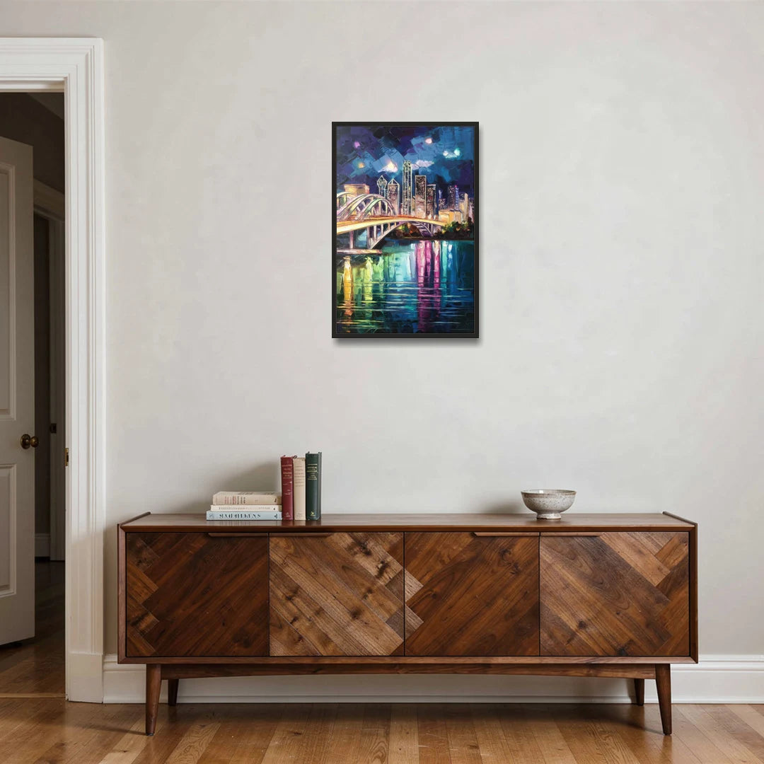 Dallas Trinity River Bridge - Black Framed Canvas Wall Art - Coffee Table - 20x30