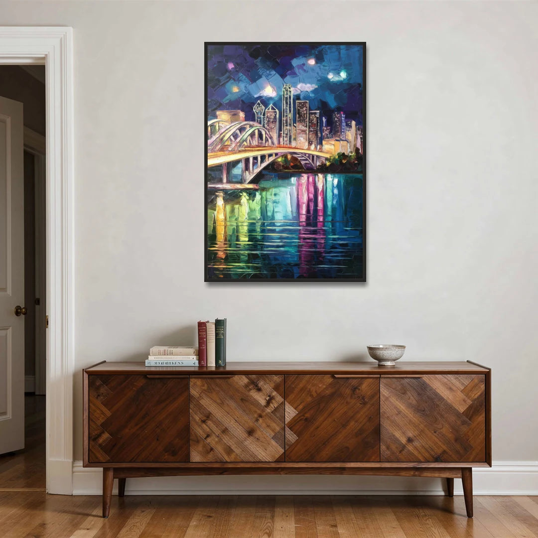 Dallas Trinity River Bridge - Black Framed Canvas Wall Art - Coffee Table - 32x48