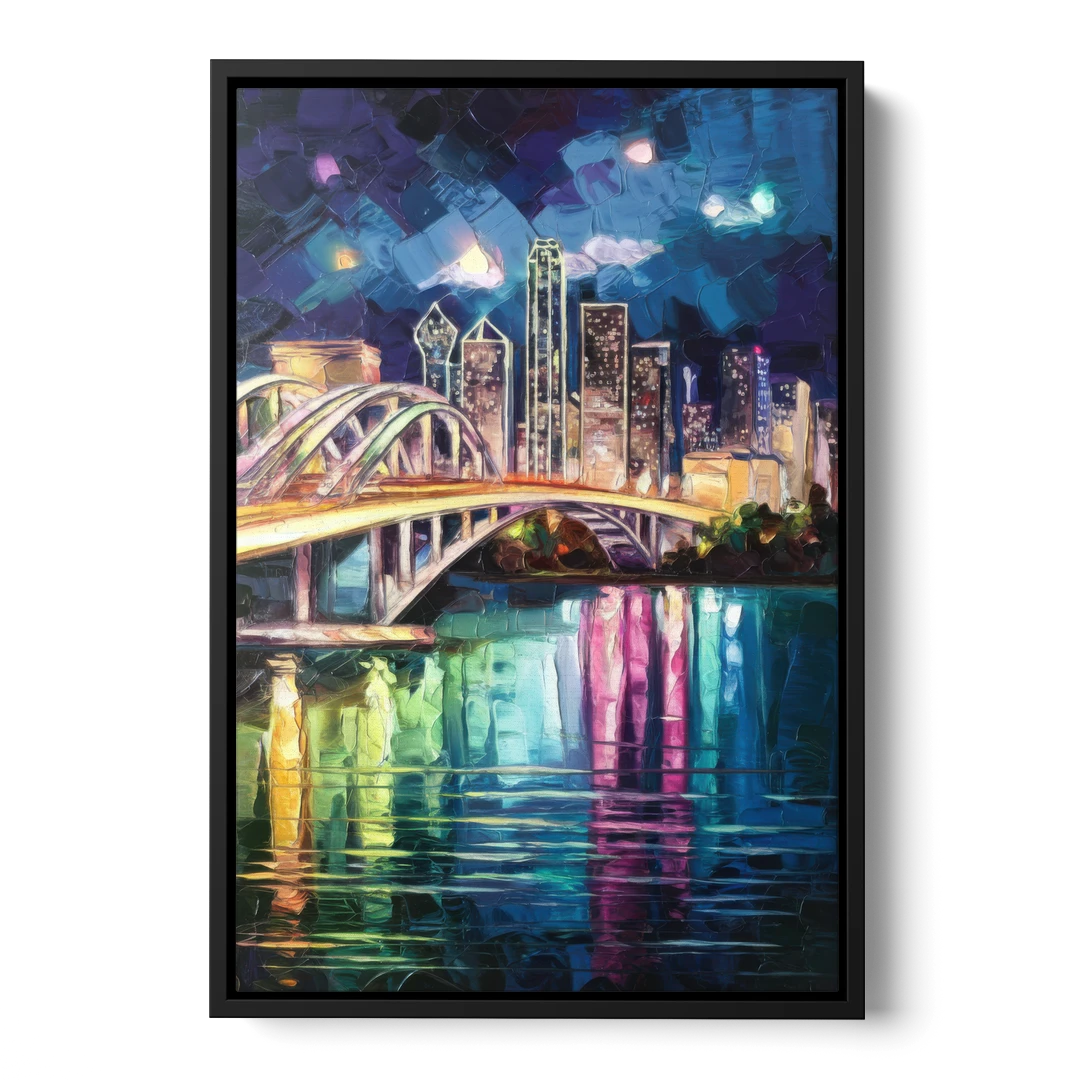 Dallas Trinity River Bridge - Black Framed Canvas Wall Art - Front