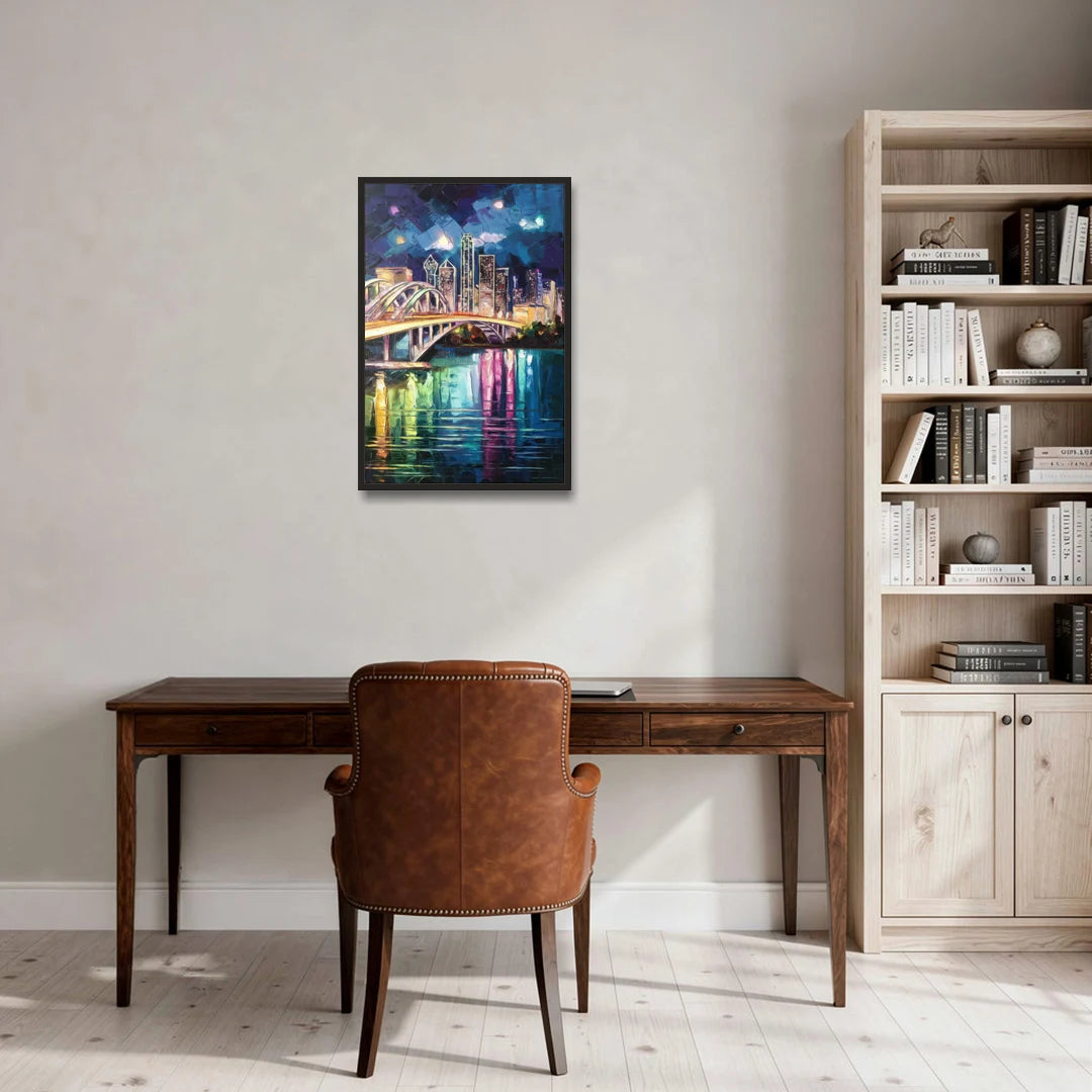 Dallas Trinity River Bridge - Black Framed Canvas Wall Art - Office - 20x30