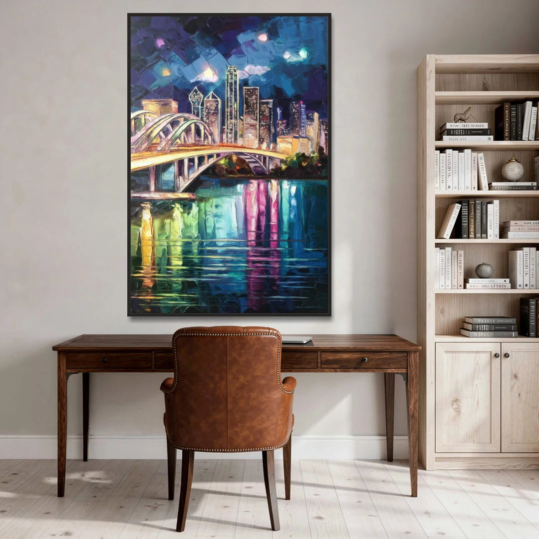 Dallas Trinity River Bridge - Black Framed Canvas Wall Art - Office - 40x60