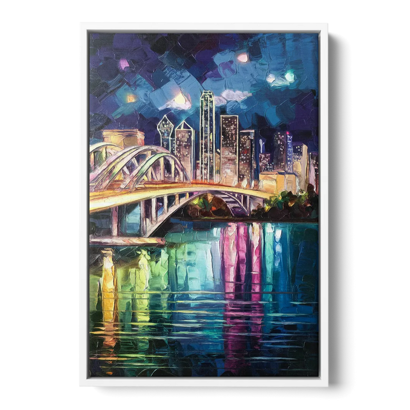 Dallas Trinity River Bridge Front - White Canvas Wall Art