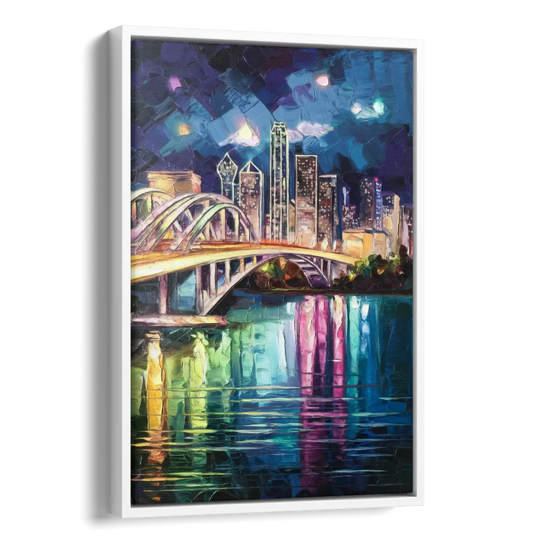 Dallas Trinity River Bridge Side - White Canvas Wall Art
