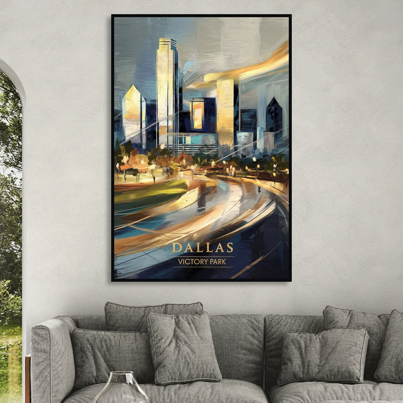Dallas Victory Park Living Room - Black Canvas Wall Art