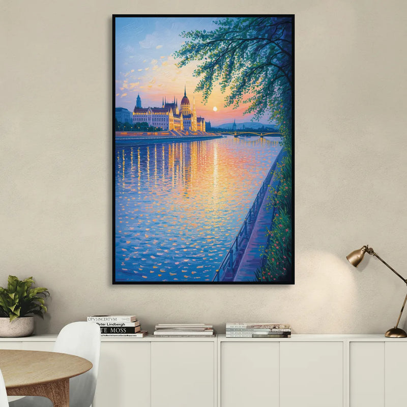 Danube Reflections Sitting Room - Black Canvas Wall Art