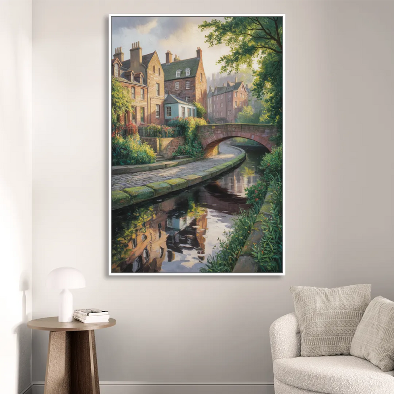 Dean Village Charm Living Room - White Canvas Wall Art