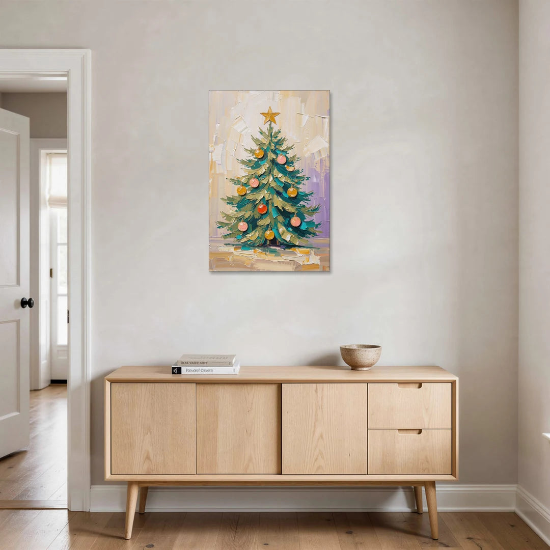 Decorated Christmas Tree Painting with Peach Baubles - Canvas Wall Art - Coffee Table - 24x36