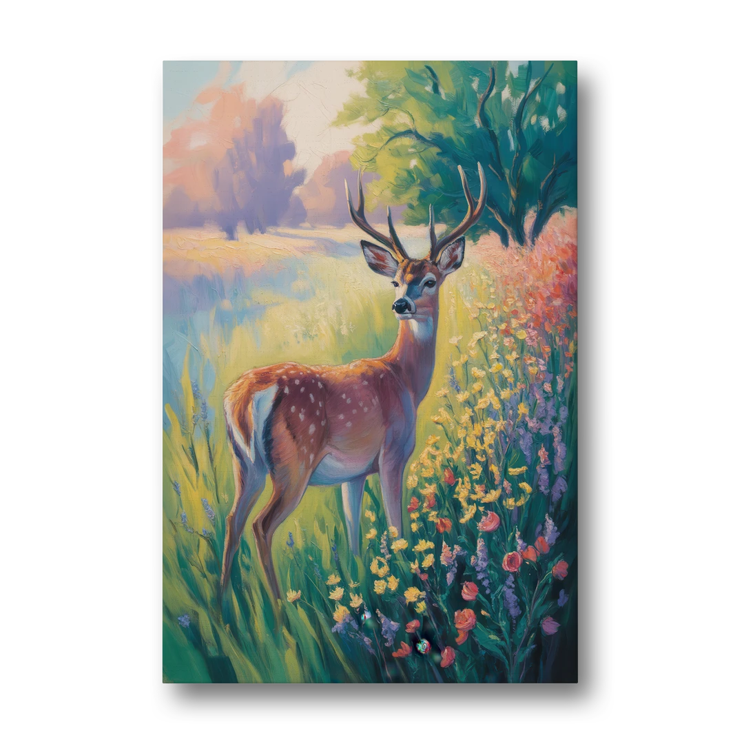 Deer Among Wildflowers - Canvas Wall Art - Front