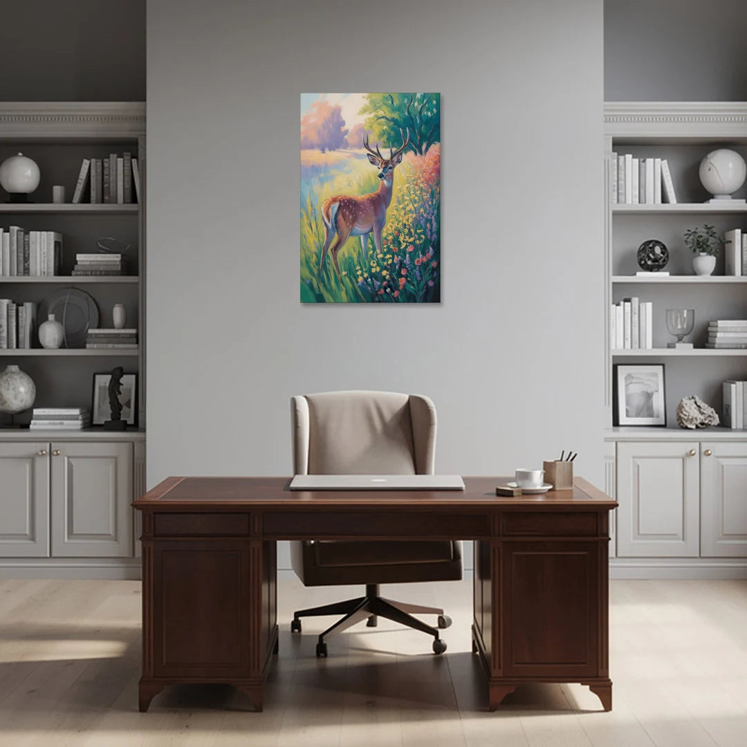 Deer Among Wildflowers - Canvas Wall Art - Office - 24x36