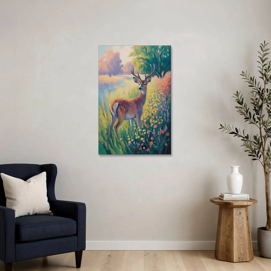Deer Among Wildflowers - Canvas Wall Art - Sofa - 24x36