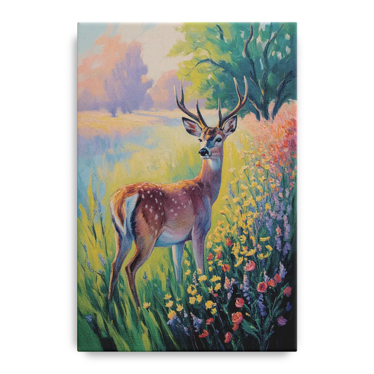 Deer Among Wildflowers - Canvas Wall Art