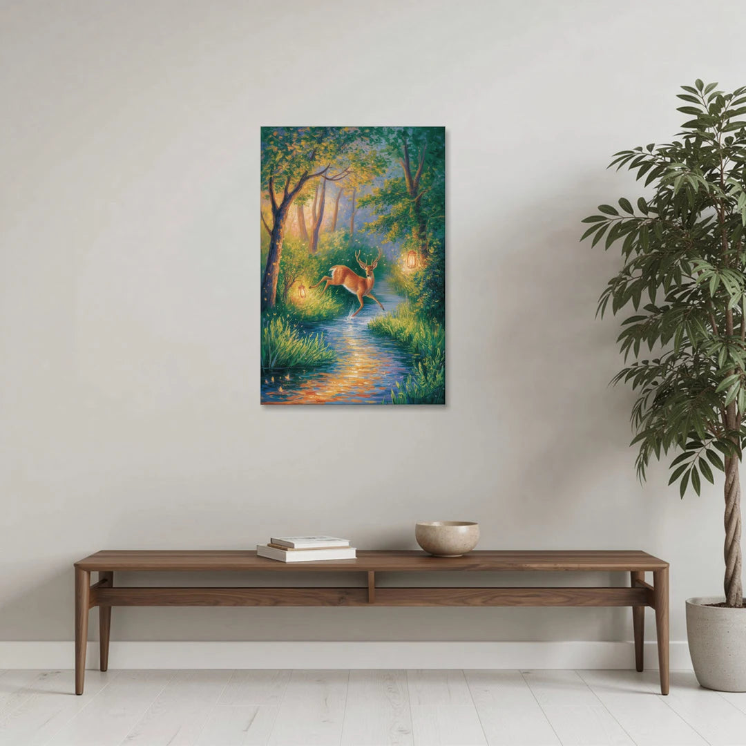 Deer Crossing the Stream - Canvas Wall Art - Coffee Table - 24x36