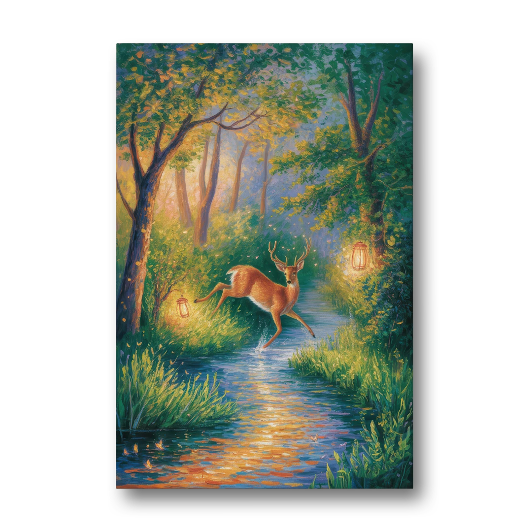 Deer Crossing the Stream - Canvas Wall Art - Front
