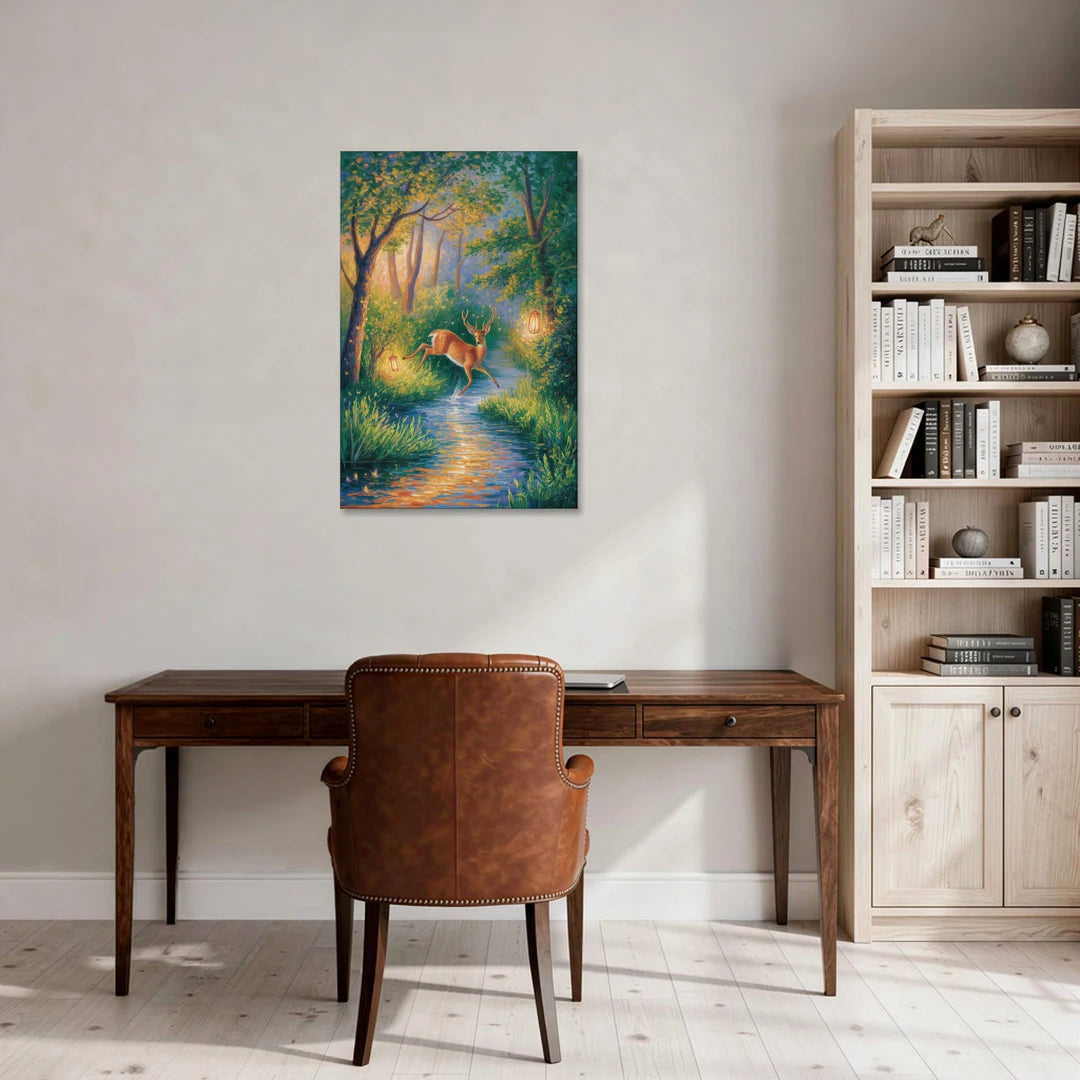 Deer Crossing the Stream - Canvas Wall Art - Office - 24x36