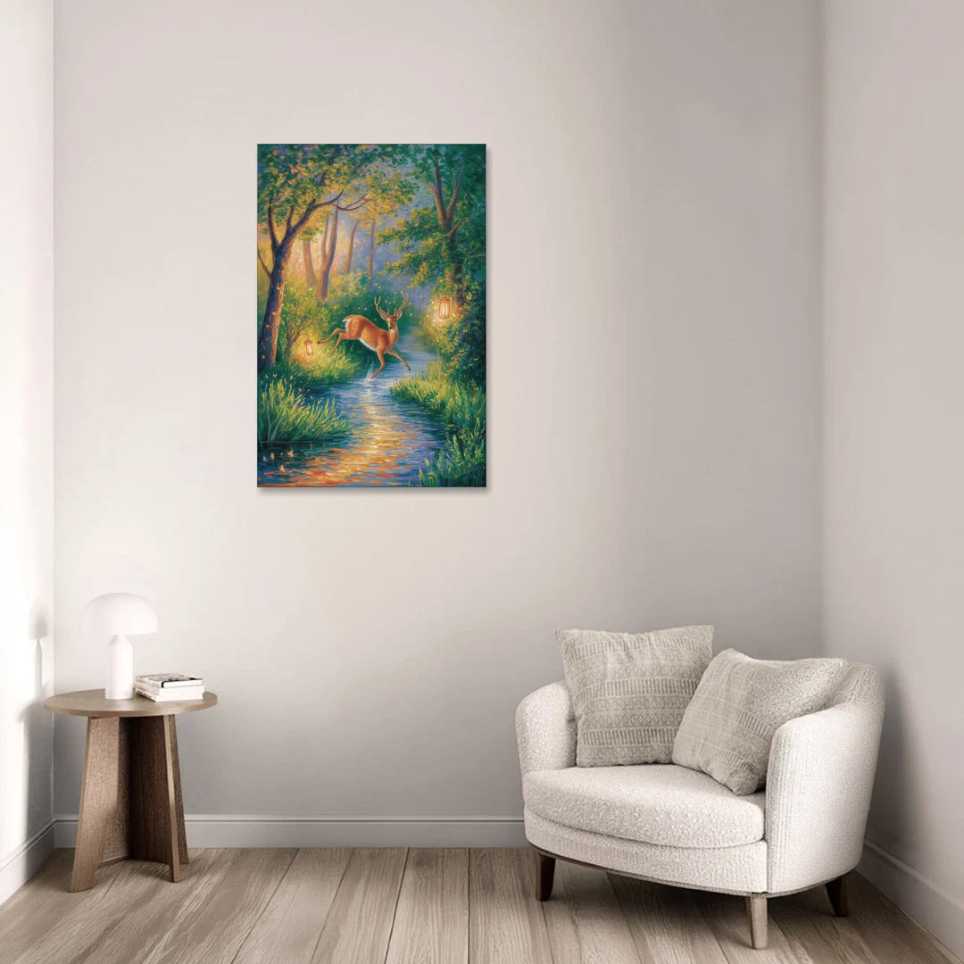Deer Crossing the Stream - Canvas Wall Art - Sofa - 24x36