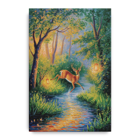 Deer Crossing the Stream - Canvas Wall Art