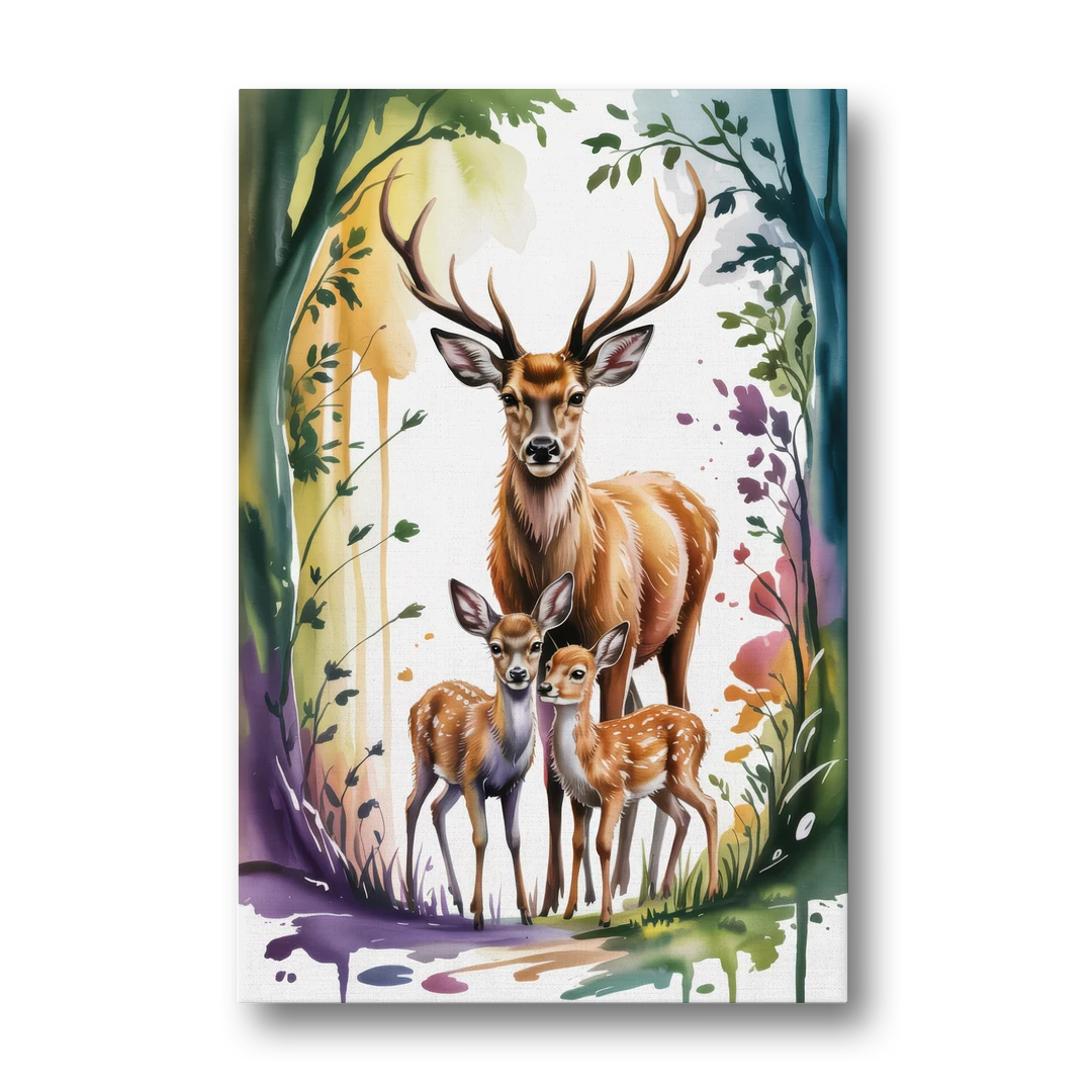 Deer Family Portrait - Canvas Wall Art - Front