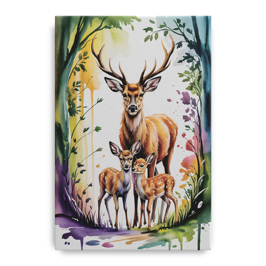 Deer Family Portrait - Canvas Wall Art