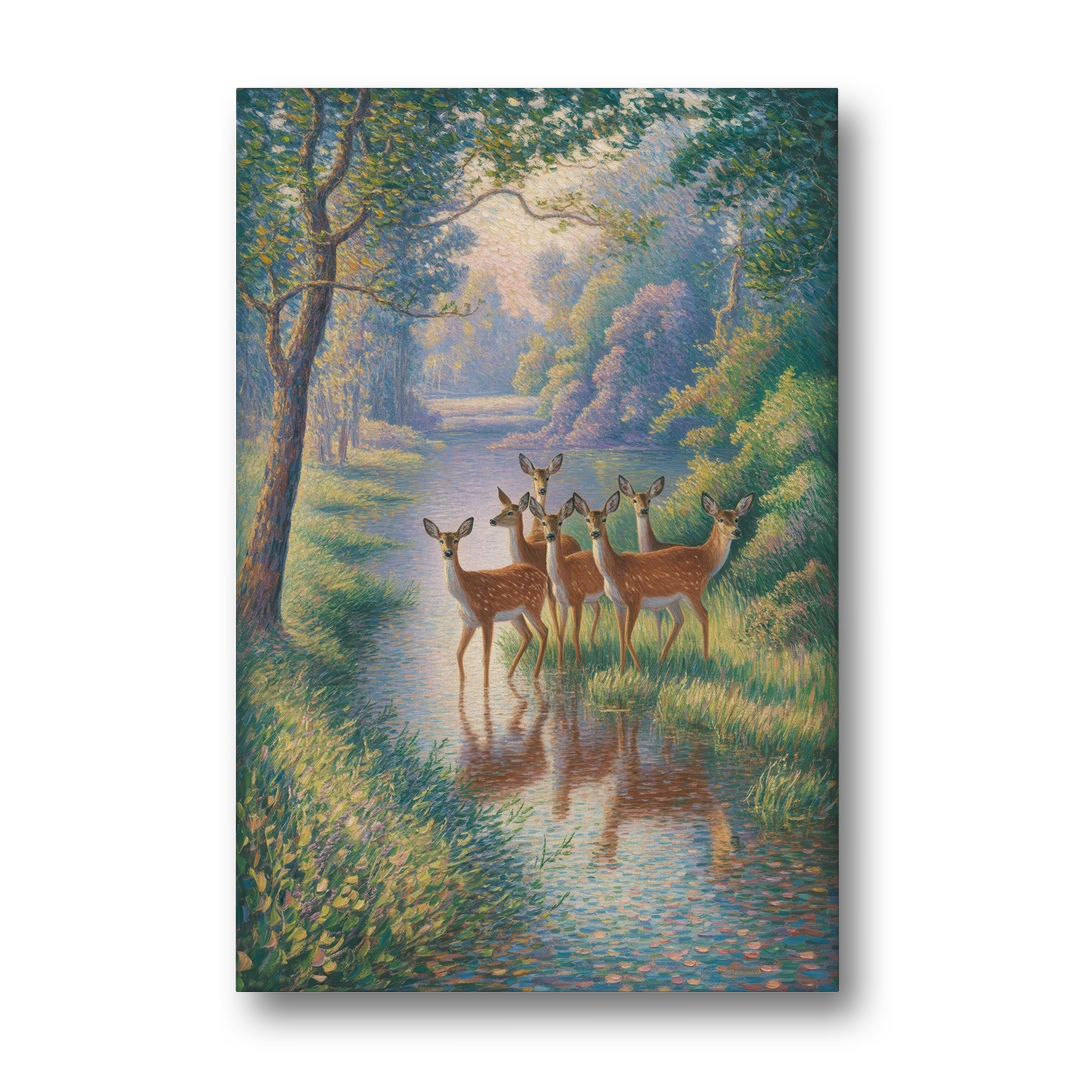 Deer Herd at River's Edge - Canvas Wall Art - Front
