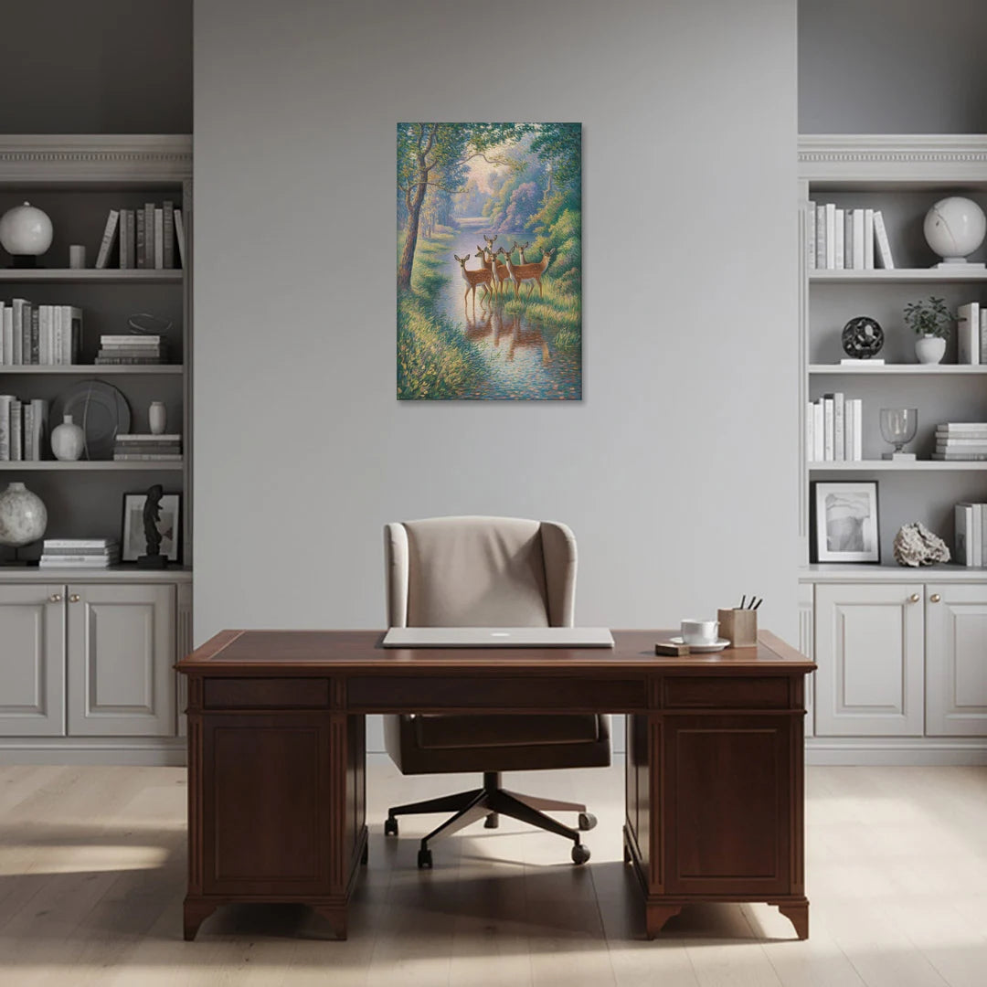 Deer Herd at River's Edge - Canvas Wall Art - Office - 24x36
