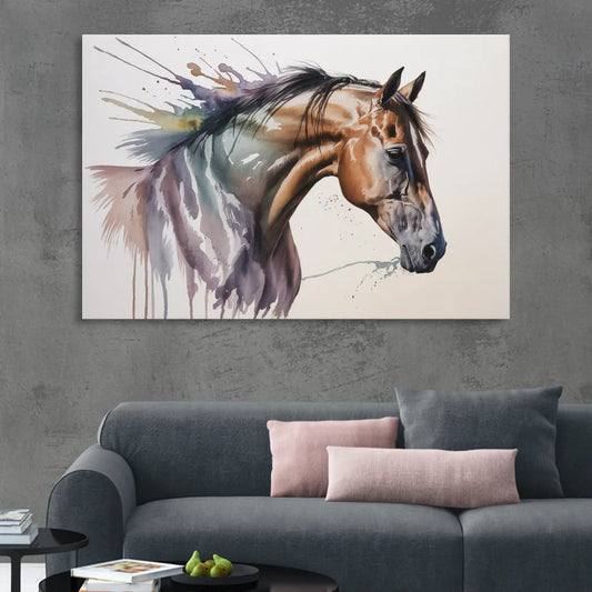 Delicate Horse Watercolor Portrait Living Room - Canvas Wall Art
