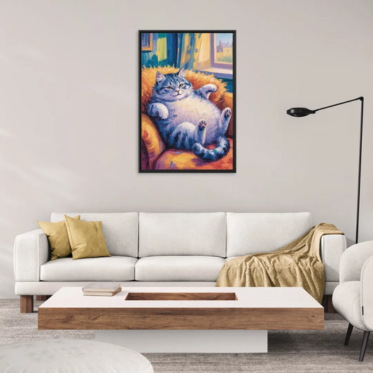 Delightful Fat Cat - Living Room Black Frame Canvas