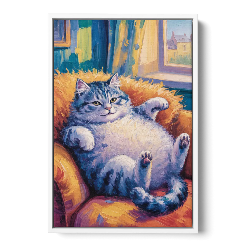 Delightful Fat Cat Front - White Canvas Wall Art