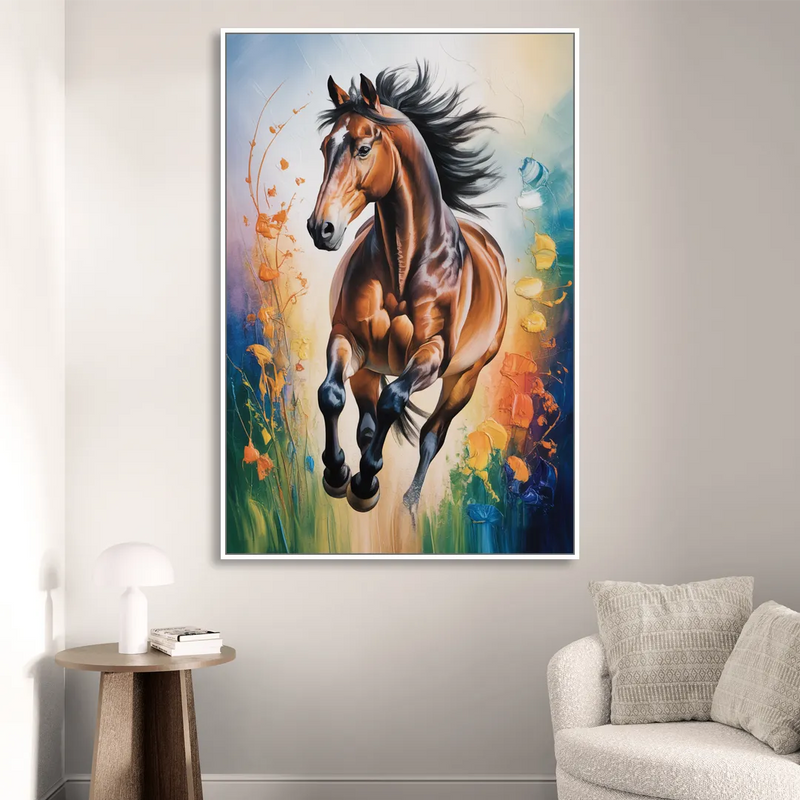 Delightful Horse Play Living Room - White Canvas Wall Art