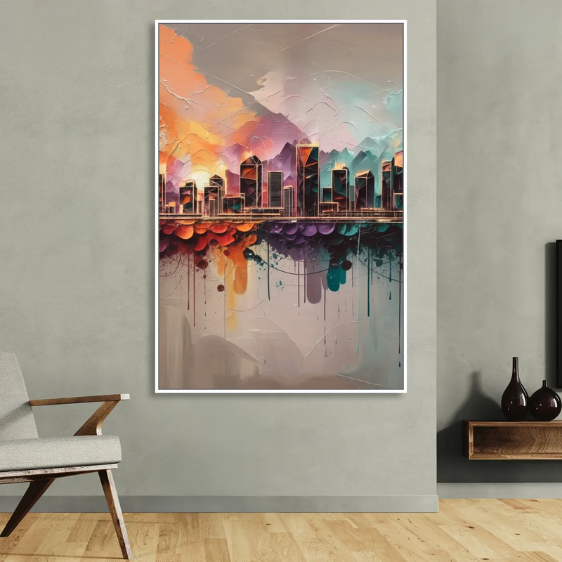 Denver Artistic Skyline Living Room - White Canvas Wall Art