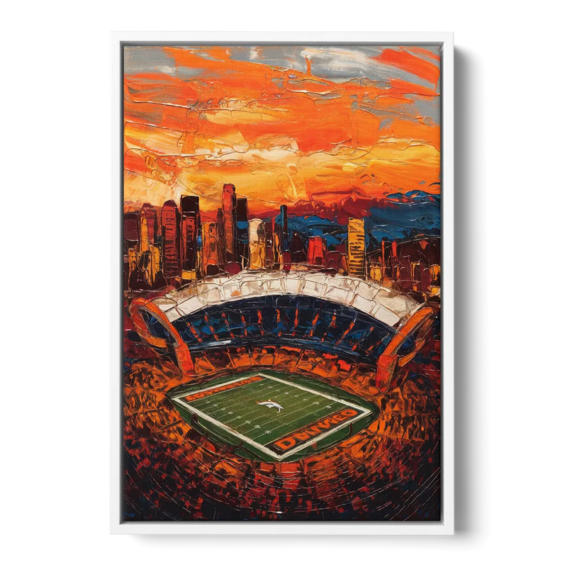 Denver Broncos Stadium Front - White Canvas Wall Art