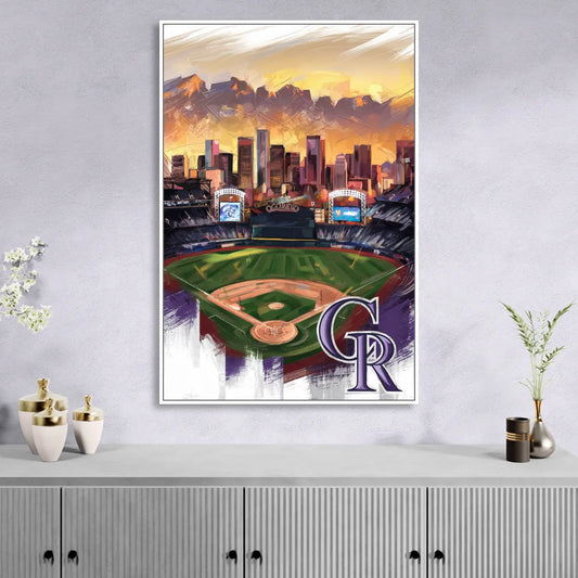 Denver Colorado Rockies Living Room - White Canvas Wall Art