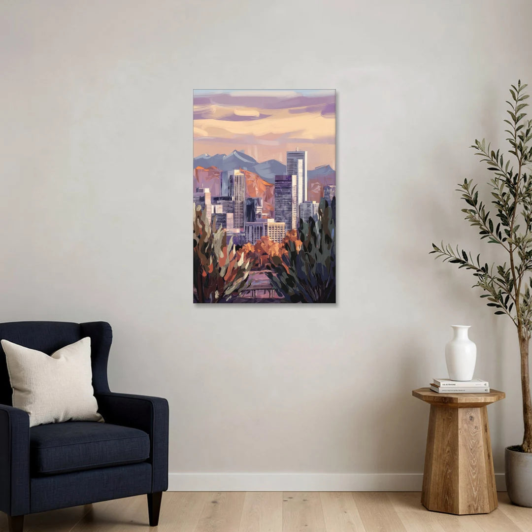 Denver Downtown Panorama - Canvas Wall Art - Sofa - 24x36