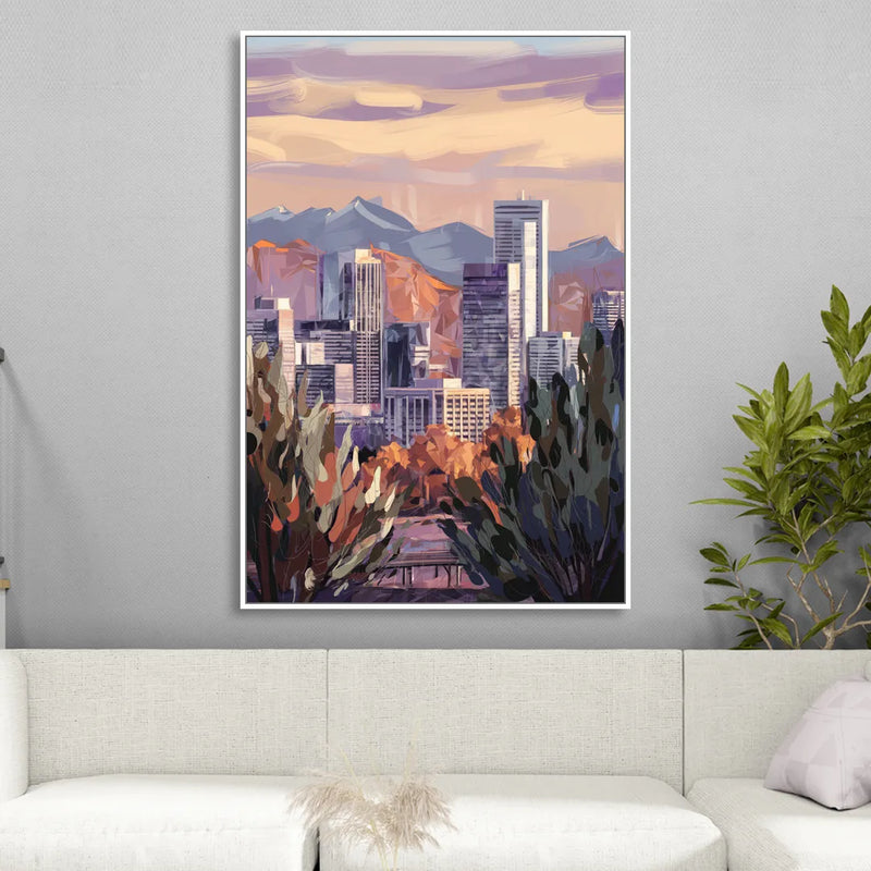 Denver Downtown Panorama Sitting Room - White Canvas Wall Art
