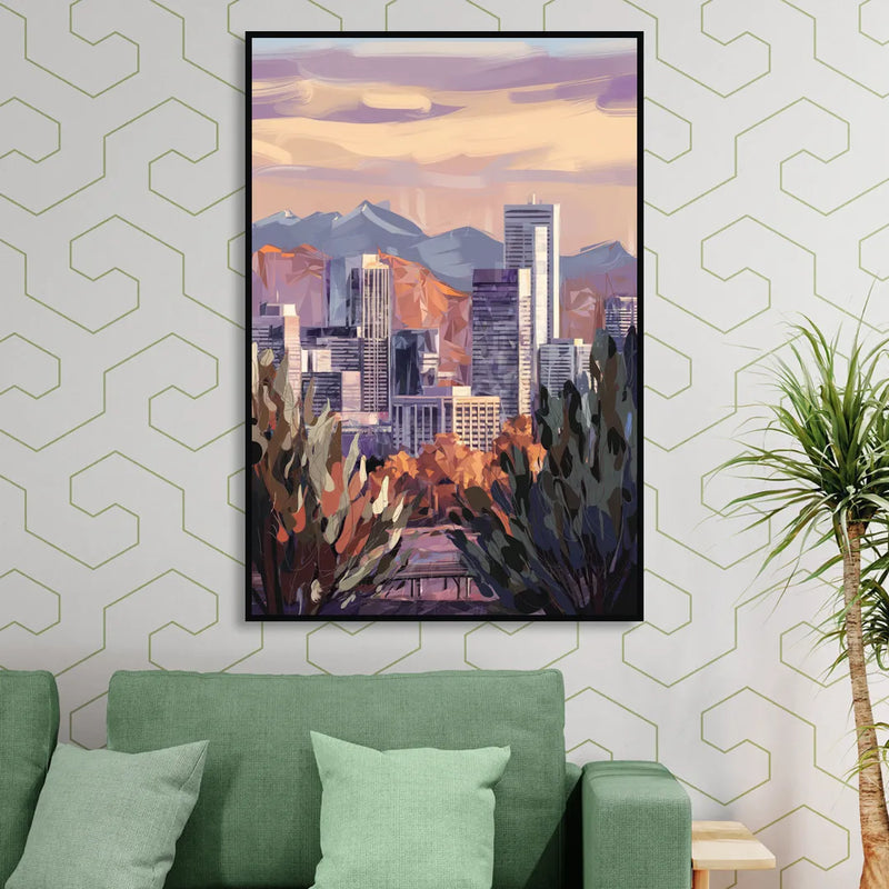 Denver Downtown Panorama Living Room - Black Canvas Wall Art