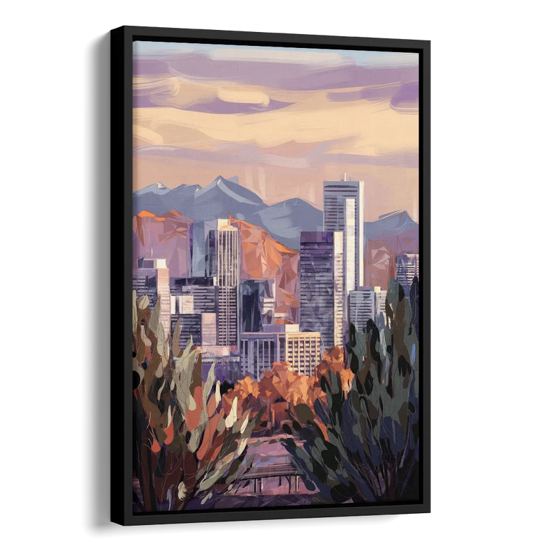 Denver Downtown Panorama Side - Black Canvas Wall Art