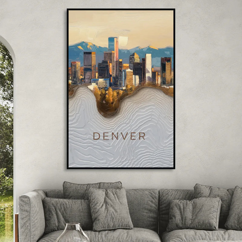 Denver Mile High Perspective Living Room - Black Canvas Wall Art