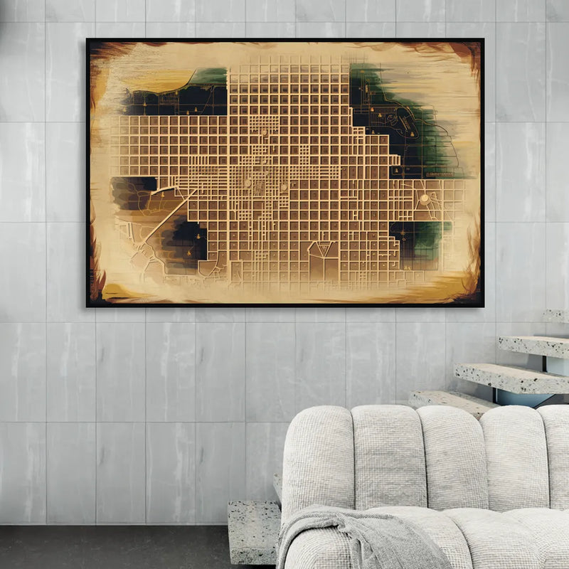 Denver Neighborhood Map Sitting Room - Black Canvas Wall Art
