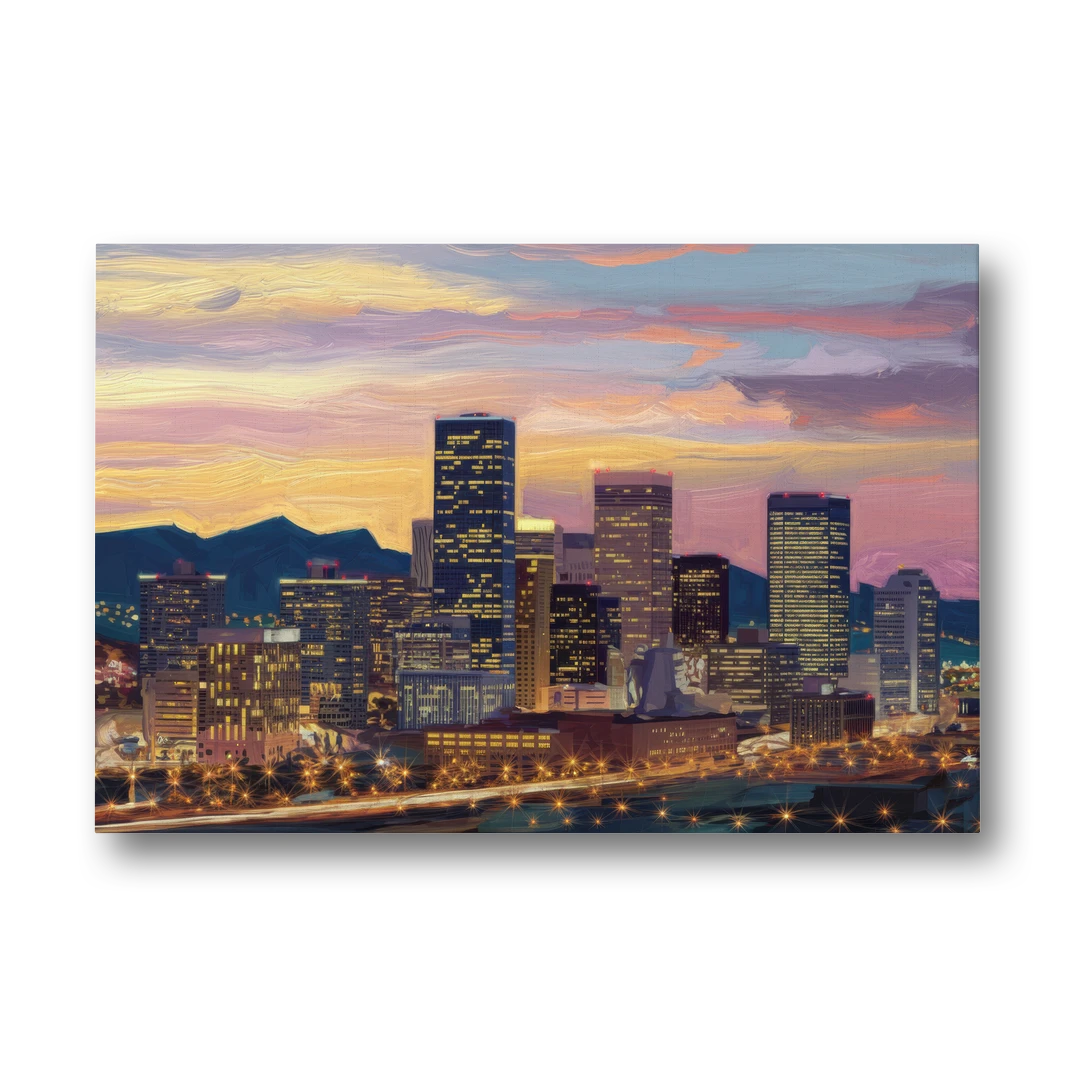 Denver Skyline At Dusk - Canvas Wall Art - Front