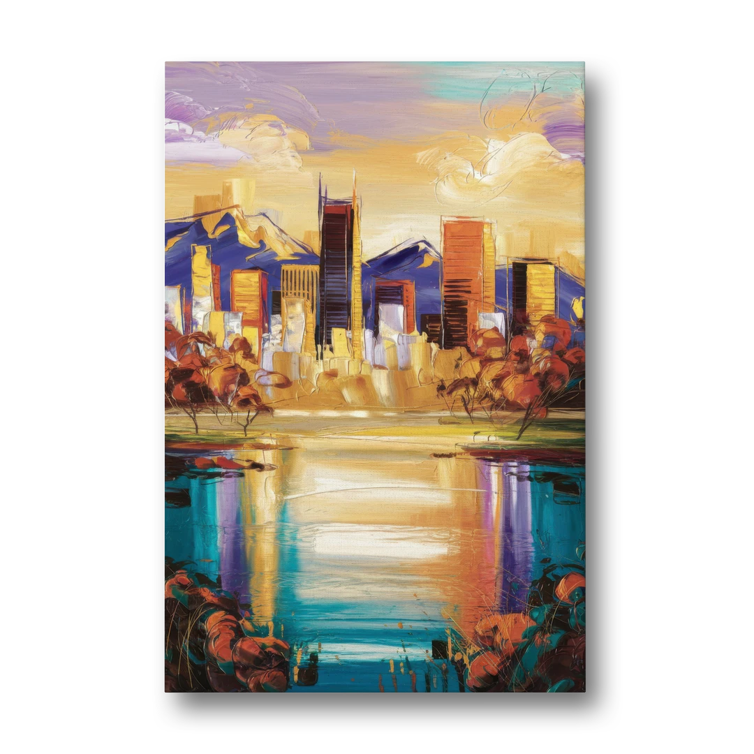 Denver Skyline Reflection - Canvas Wall Art - Front