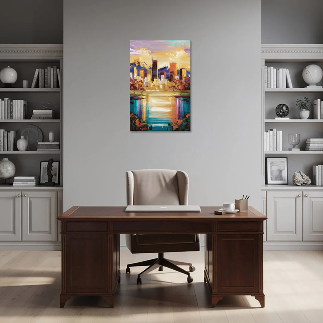 Denver Skyline Reflection - Canvas Wall Art - Office - 24x36